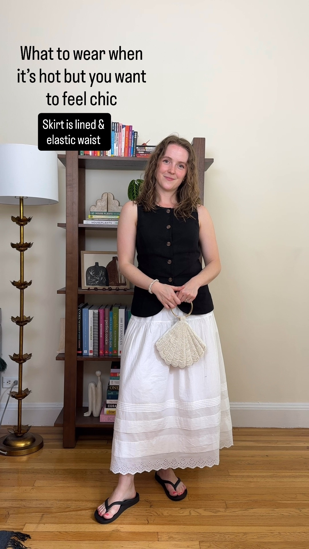 On sale summer outfit. Cotton skirt 0petite. On sale. Vest 0. Sandals size 7 arch support flip flops. Sized up 1/2

#LTKSeasonal #LTKSaleAlert
