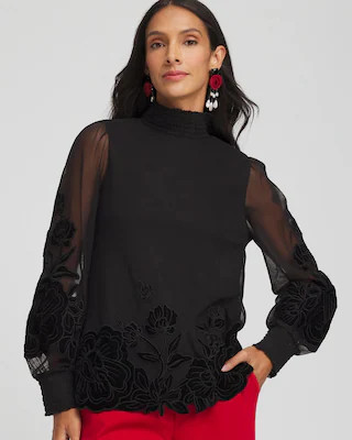 Sheer Mesh Velvet Appliqué Top | Chico's