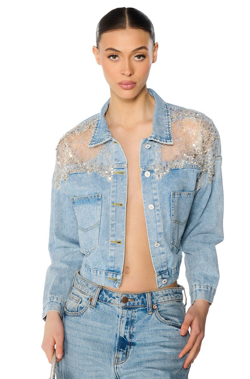 SHOW IT OFF SEQUIN DENIM JACKET | AKIRA