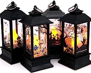 Amazon.com: Halloween Portable Lanterns Orange Candle LED Halloween Lamp Lights, Spooky Skeleton ... | Amazon (US)