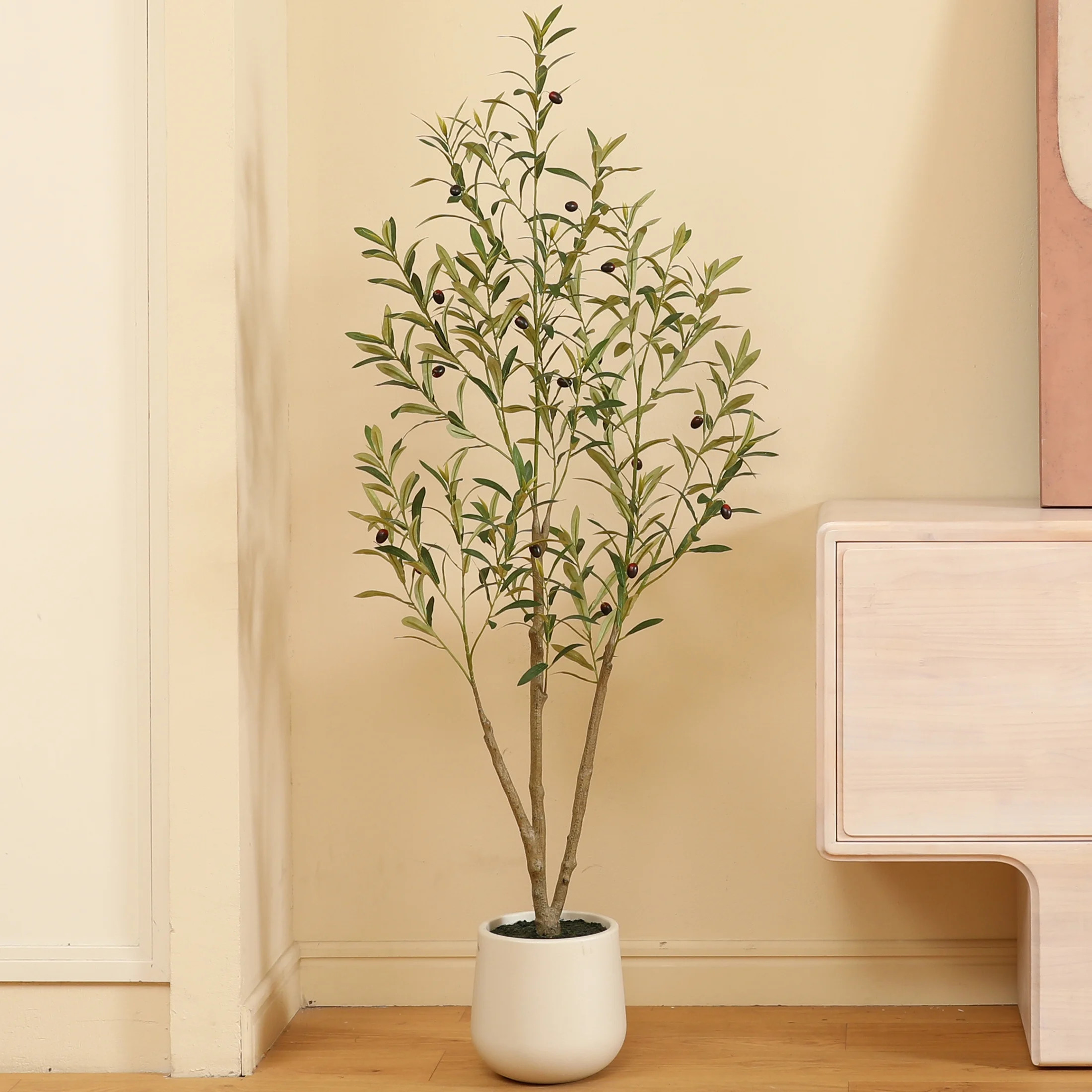 5ft Fake Plastic Olive Tree with Oval White Planter, Pre Potted Faux Greenry Plant for Home Decor... | Walmart (US)
