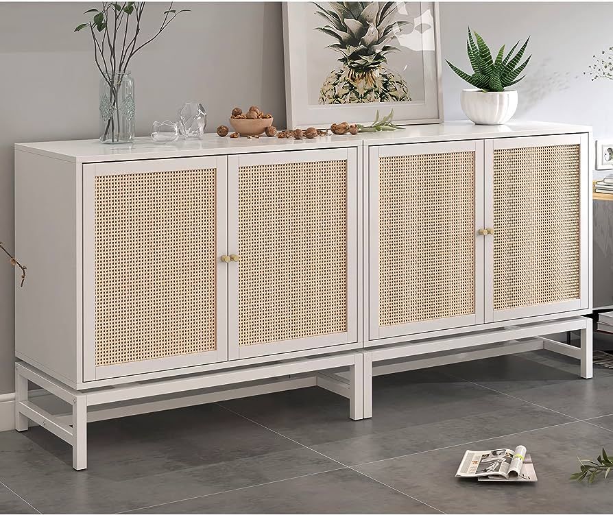 AWQM 2pcs Rattan Sideboard Buffet Cabinet with Storage,Kithchen Accent Storage Cabinet with Doors... | Amazon (US)