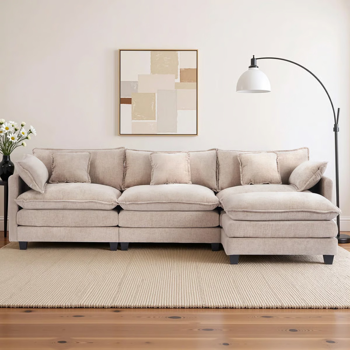 Latitude Run® Chenille 3-Seat Sectional Sofa - Modular Deep Seat Sleeper Couch with Ottoman, Com... | Wayfair North America