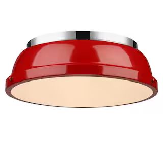 Duncan 14 in. 2-Light Chrome Flush Mount with Red Shade | The Home Depot