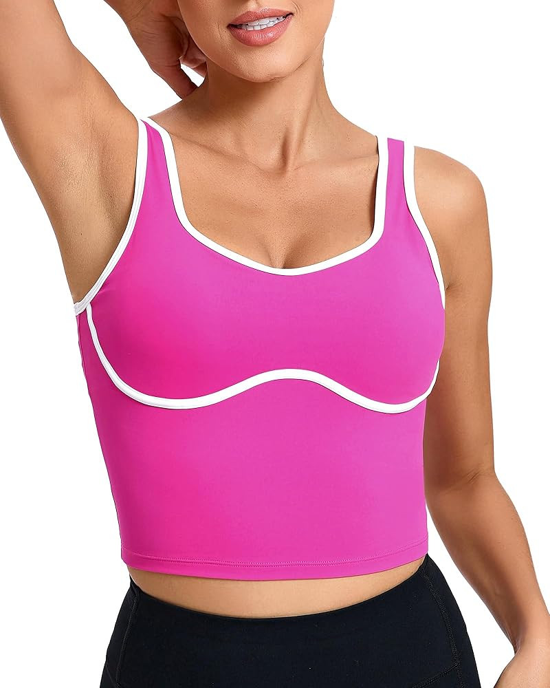 RUNNING GIRL Sports Bras for Women,Longline Workout Crop Tank Tops Padded with Built in Shelf Pad... | Amazon (US)