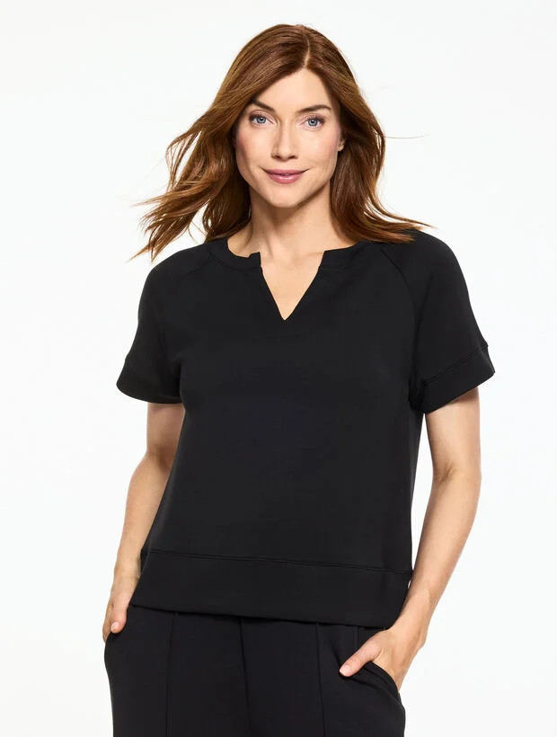 AirKnit Stretch Split Neck Tee | Talbots