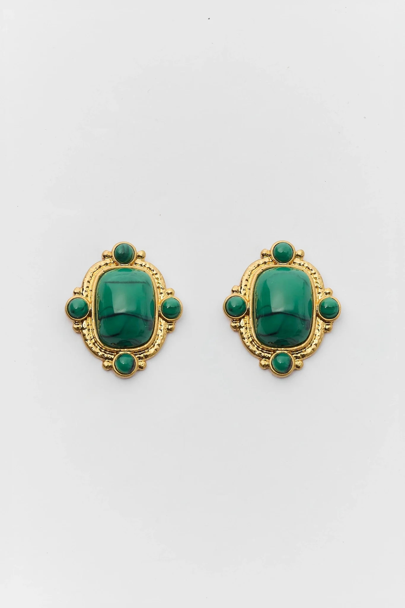 Green Marbled Stud Earrings | Avara