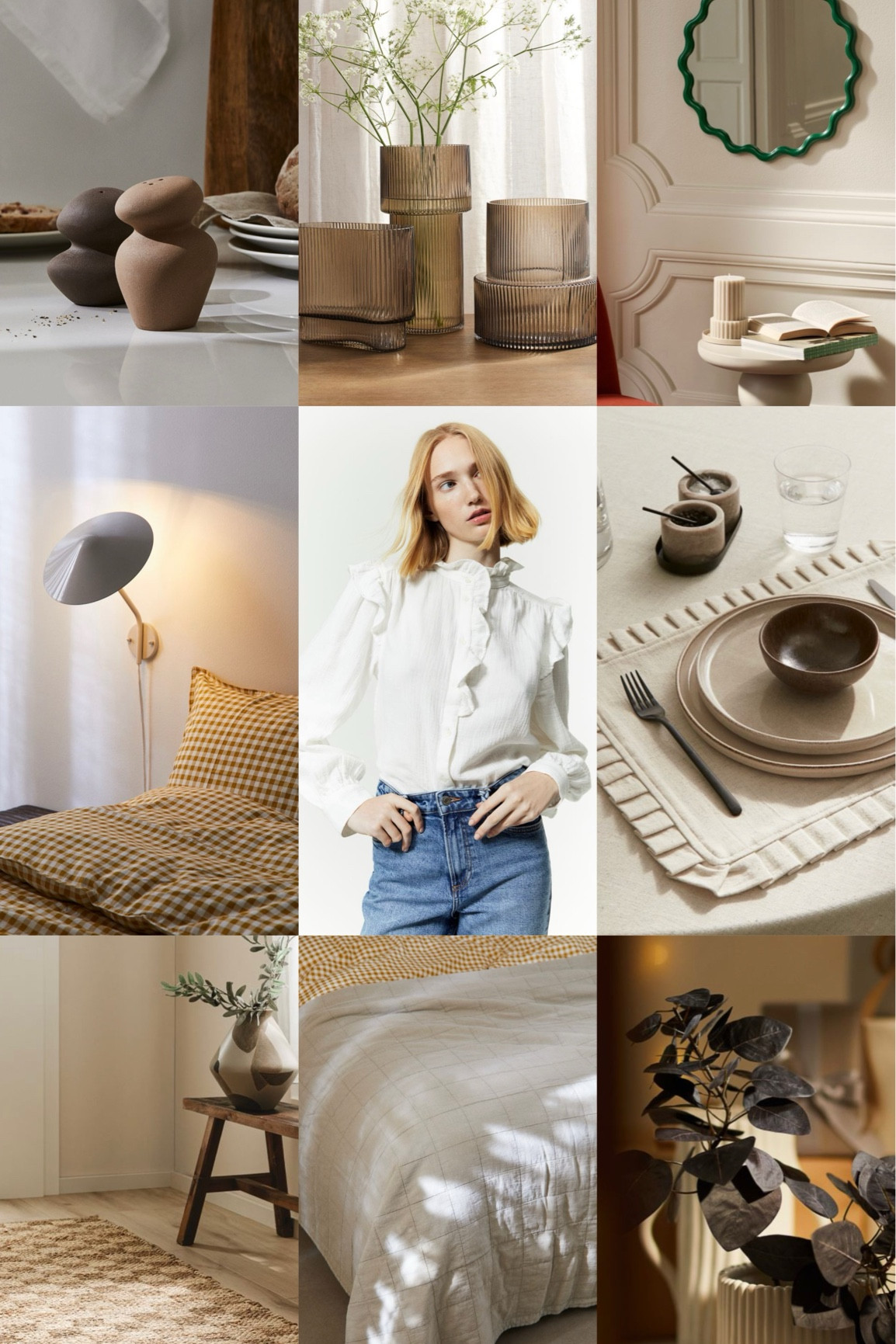 Some H&M favourites as we transition into fall 🍂 

1. Organic & pepper shaker
2. Ribbed glass vases
3. Squiggly mirror
4. Wall lamp
5. Ruffled blouse
6. Scalloped placemat
7. Checkered jute runner
8. Quilted blanket
9. Organic plant pot