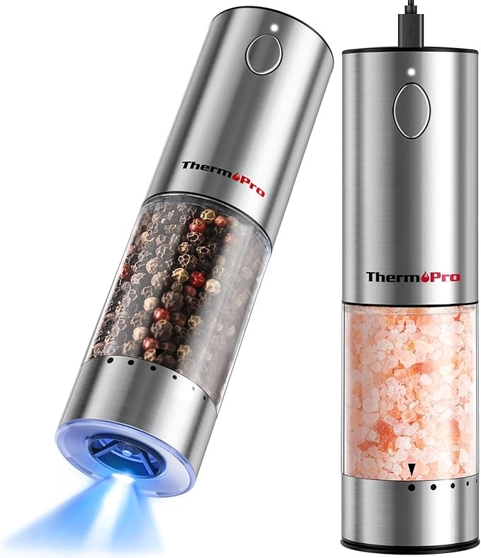 ThermoPro 100ml Electric Salt and Pepper Grinder Set Rechargeable, Automatic Pepper Grinder Shake... | Amazon (US)