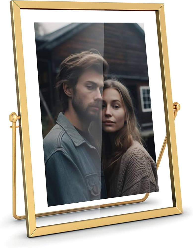 4x6 Floating Picture Frame, Gold Photo Frame, Metal Pressed Flowers Desk Picture Frame with Glass... | Amazon (US)