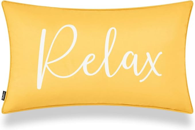 Hofdeco Porch Patio Indoor Outdoor Lumbar Pillow Cover ONLY for Backyard, Couch, Sofa, Yellow Rel... | Amazon (US)