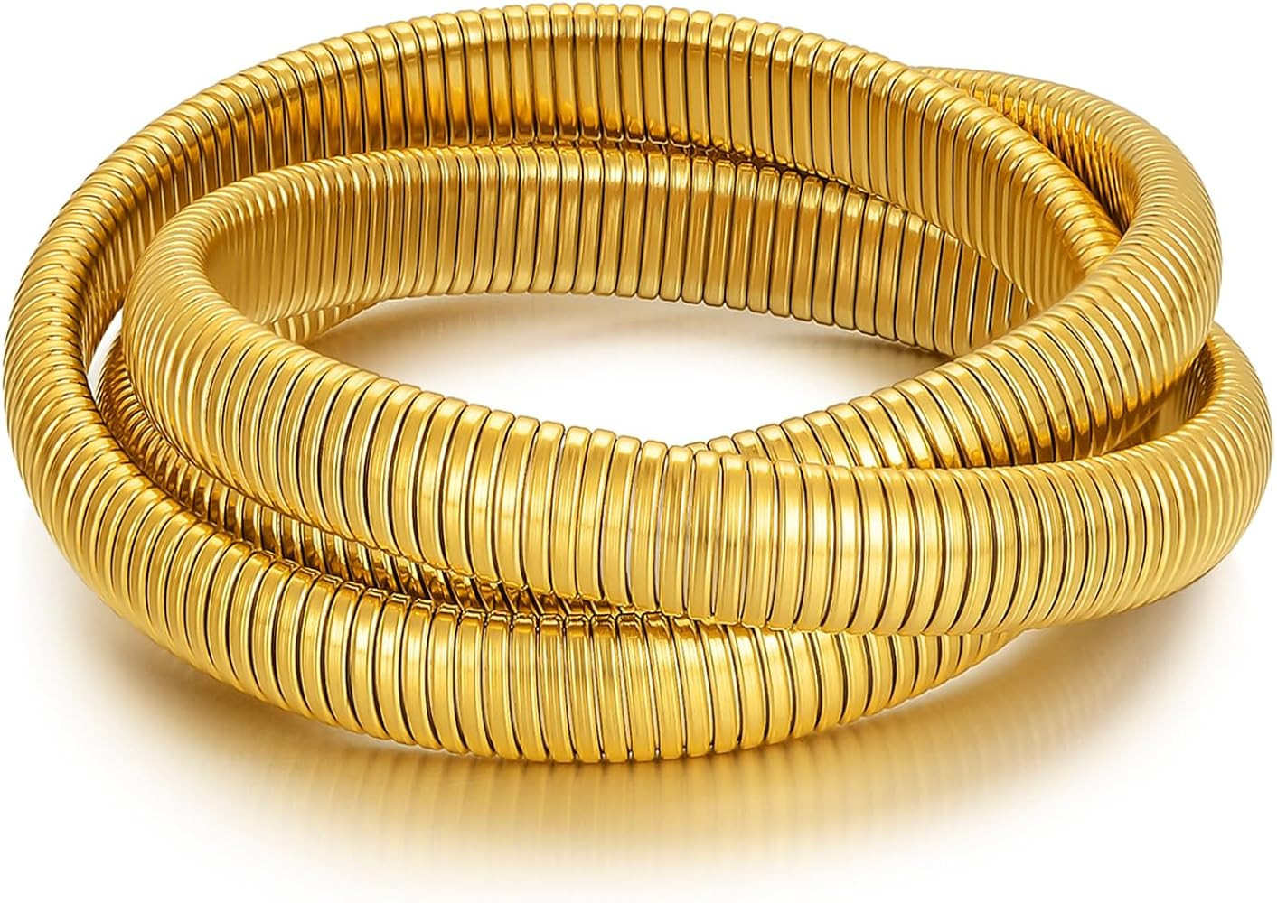 Gold Bangle multi-layer Bracelets for Women Stretchy Stainless steel Link Chain Flexible Wide Wri... | Amazon (US)