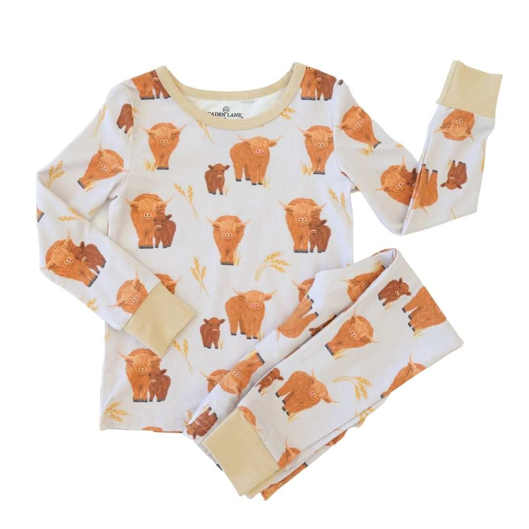 Happy Highland Cows Two Piece Pajama Set | Caden Lane