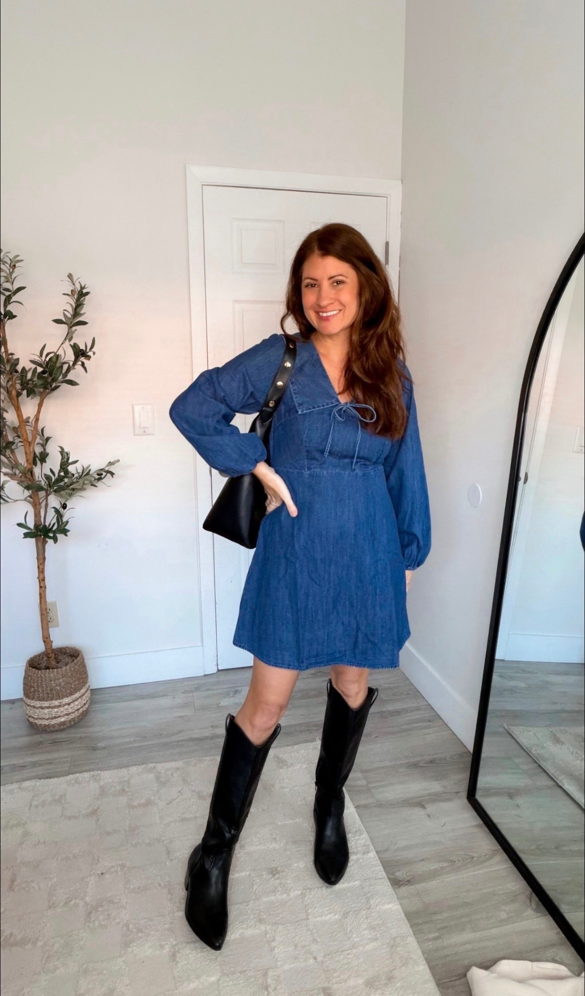 Old Navy has absolutely knocked it out of the park with this $18 denim dress. The material is so comfortable, and I love the collar and tie at the neck. This look is adorable with these boots and handbag. This will sell fast, don’t miss out on this dress. 
On sale denim dress, Peter Pan collar dress, long sleeve denim dresss

#LTKOver40 #LTKFindsUnder50 #LTKPetite