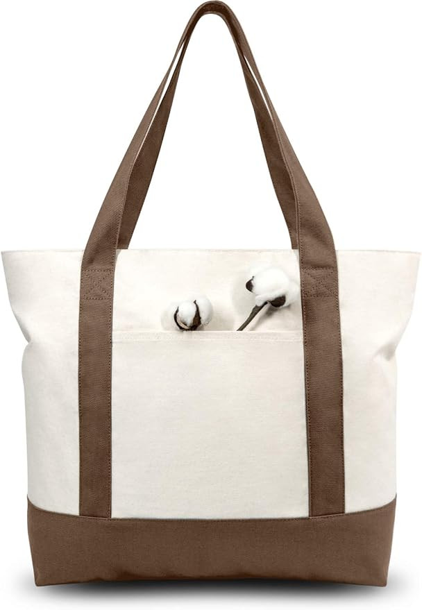 TOPDesign 6-Pack Canvas Tote Bags with an External Pocket, Reusable Grocery Shopping Bags, Top Zi... | Amazon (US)