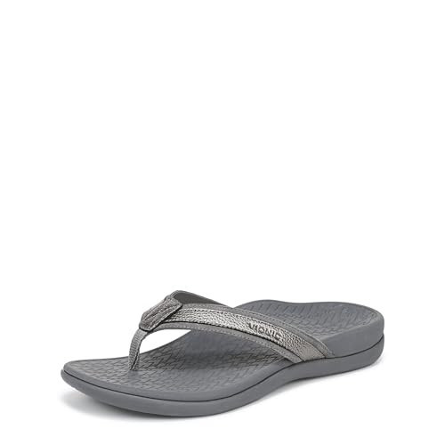 Vionic Women's Tide 2.0 Flip-Flop Pewter Metallic Leather 11 M | Amazon (US)