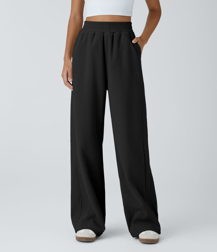 Women’s High Waisted Side Pocket Straight Leg Mop Corduroy Casual Pants - Halara | HALARA
