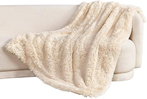 Bedsure Faux Fur Throw Blanket Cream - Fuzzy Fluffy Super Soft Furry Plush Decorative Comfy Shag ... | Amazon (US)