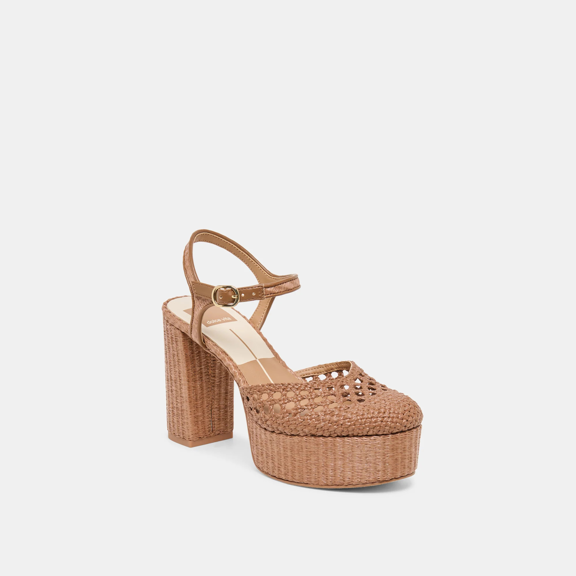 Gero Heels Mid Brown Woven Raffia | DolceVita.com