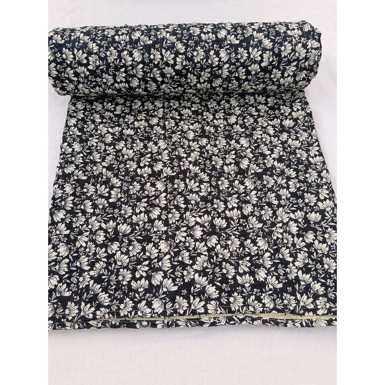Julia Design Kantha Quilt Handblock Print Black& white floral Kantha Indian Netural Colour Indian... | Walmart (US)