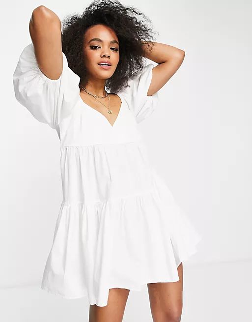 ASOS DESIGN cotton babydoll mini smock dress in white | ASOS (Global)