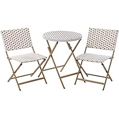 Hobby Lobby Wicker Bistro Patio Set, Round Table & 2 Folding Chairs, White & Tan, Metal Base | Amazon (US)