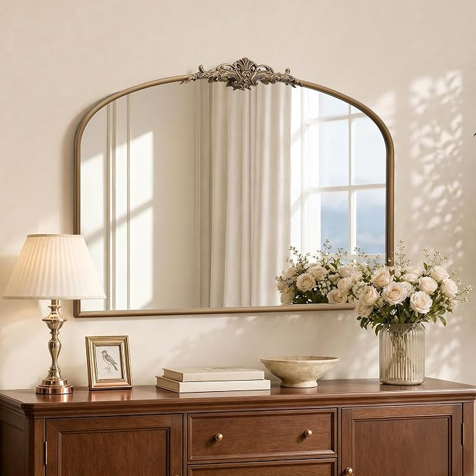 Besdomus Vintage Arched Gold Mirror: 40"x29" Large Brass Antique Decorative | French Baroque Meta... | Amazon (US)