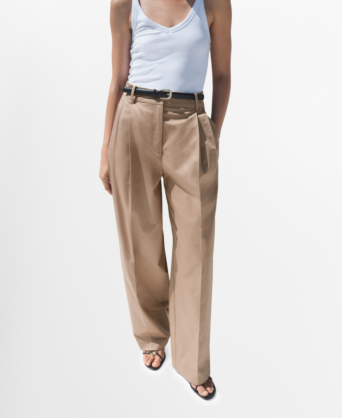 Mango Women's Pleated Straight Cotton Pants - Beige | Macy's