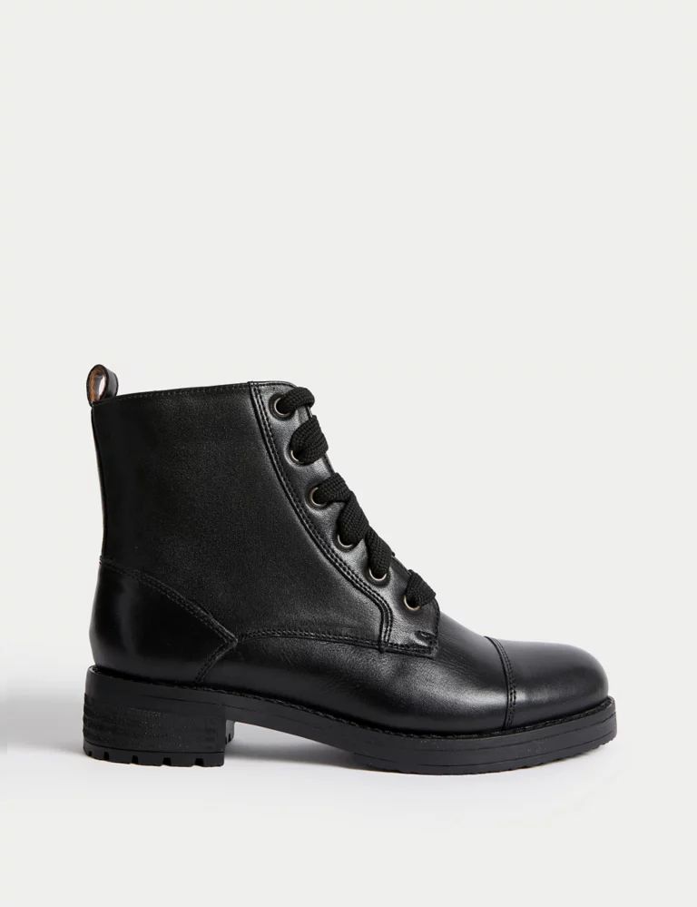 Leather Lace Up Block Heel Ankle Boots | Marks & Spencer (UK)