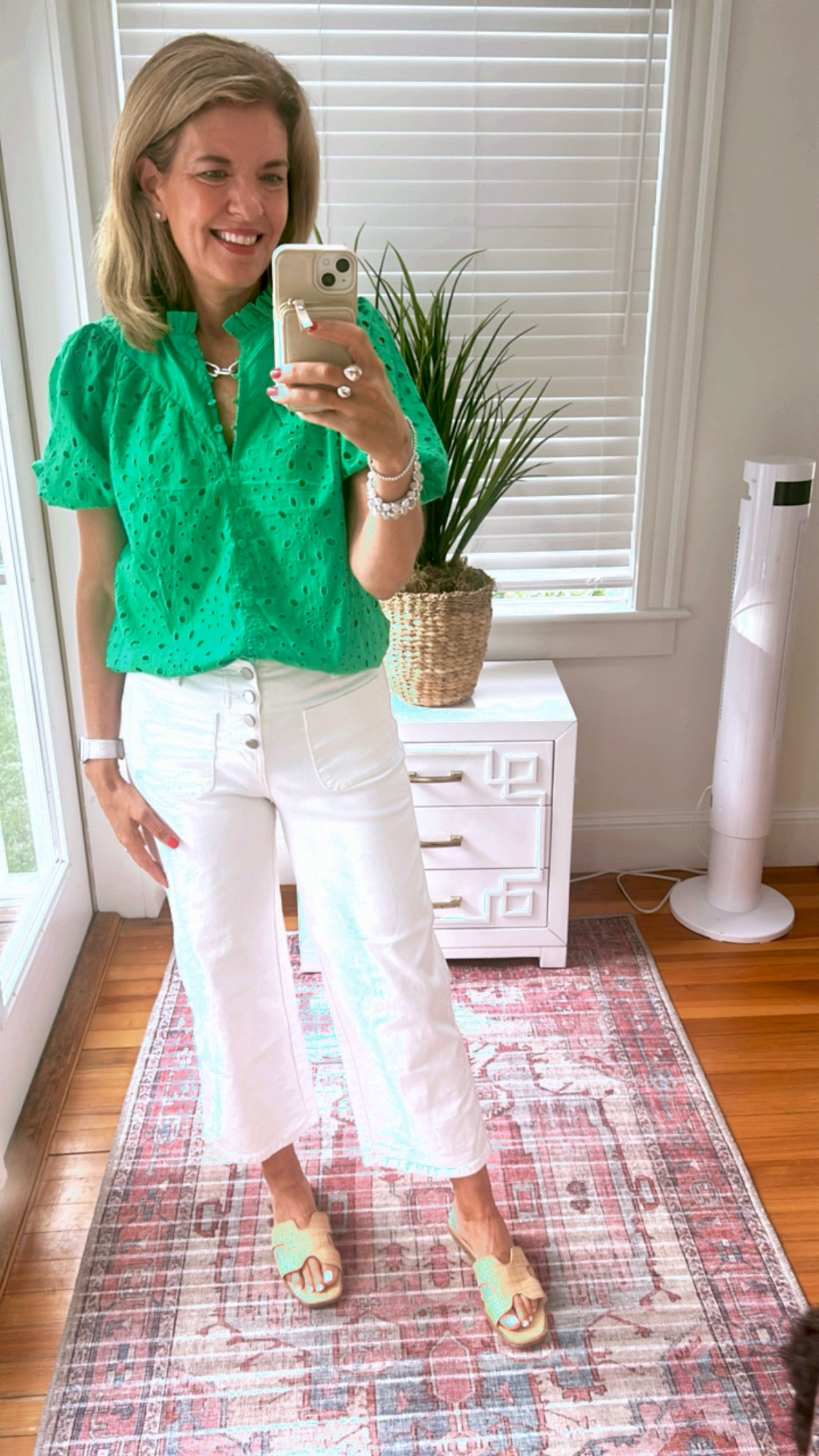The quality on this top is so impressive- lots of gorgeous colors, TTS. White jeans another great find with wonderful and no show pockets. I got the size 4 LONG. 

#LTKSummerSales #LTKOver40 #LTKStyleTip