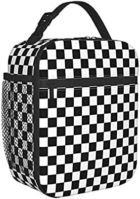 Insulated Lunch Bag Black White Racing and Checkered Pattern Reusable Cooler Tote Lunch Bags for Sch | Amazon (US)