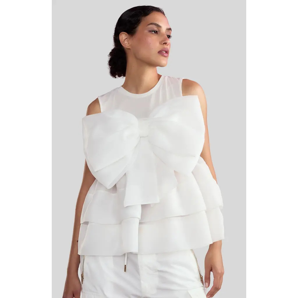 Cynthia Rowley Blair Bow Top in White at Nordstrom, Size X-Small | Nordstrom