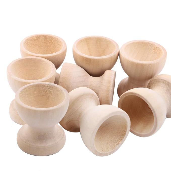 SHAN RUI 15pcs Wooden Egg Holder Stands Unpainted Easter Egg Cups for DIY Painting Easter Crafts | Amazon (US)