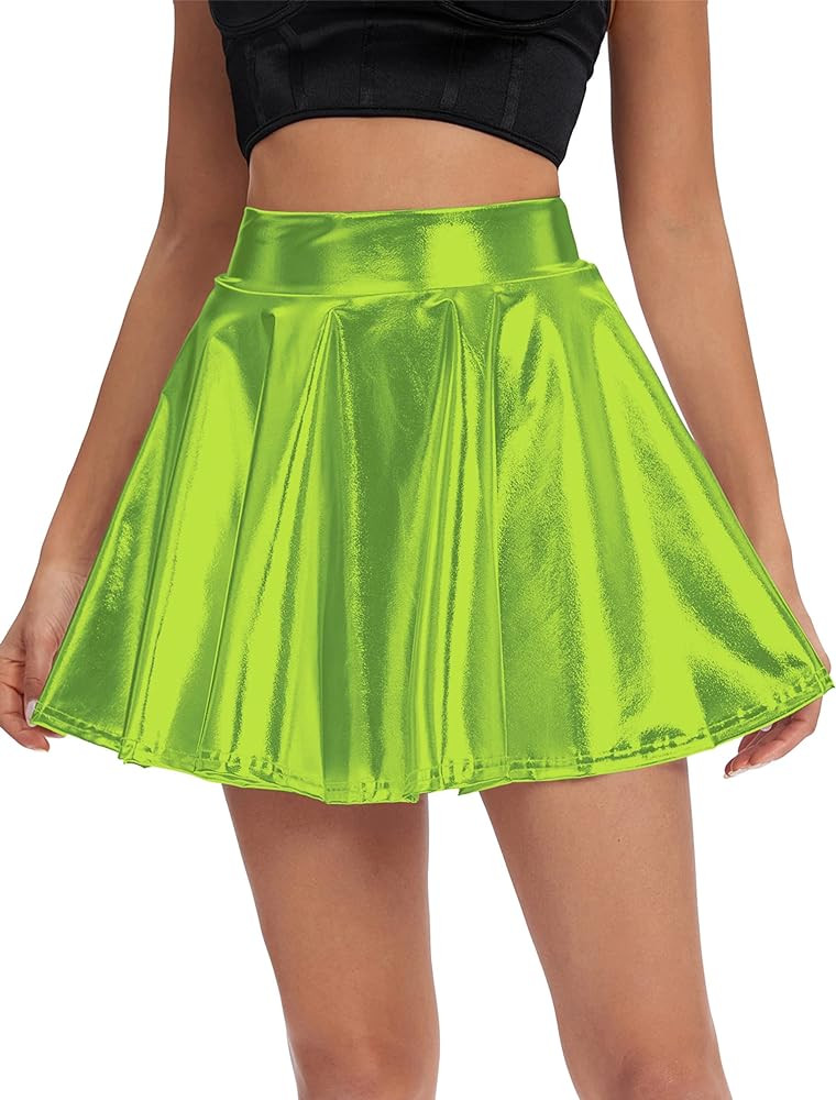 Urban CoCo Women's Shiny Flared Pleated Mini Skater Skirt | Amazon (US)
