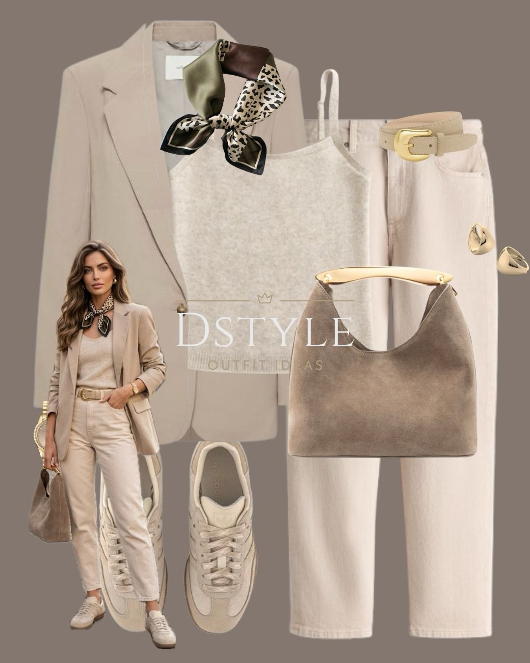 Monochromatic neutral outfit for Spring. This oversized blazer and silk scarf combo is the perfect way to elevate your everyday capsule wardrobe. Styled with my favorite neutral sneakers for a chic, comfortable look. 

 

#LTKootd #LTKWorkwear