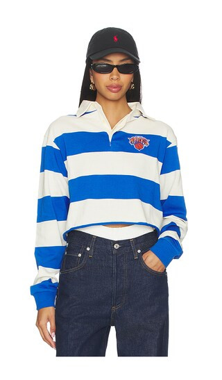 New York Knicks Rugby Polo Top in Royal & White | Revolve Clothing (Global)