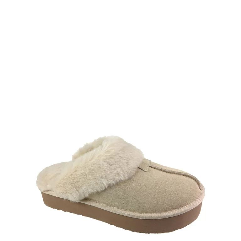 Joyspun Women's Genuine Suede Platform Slipper | Walmart (US)