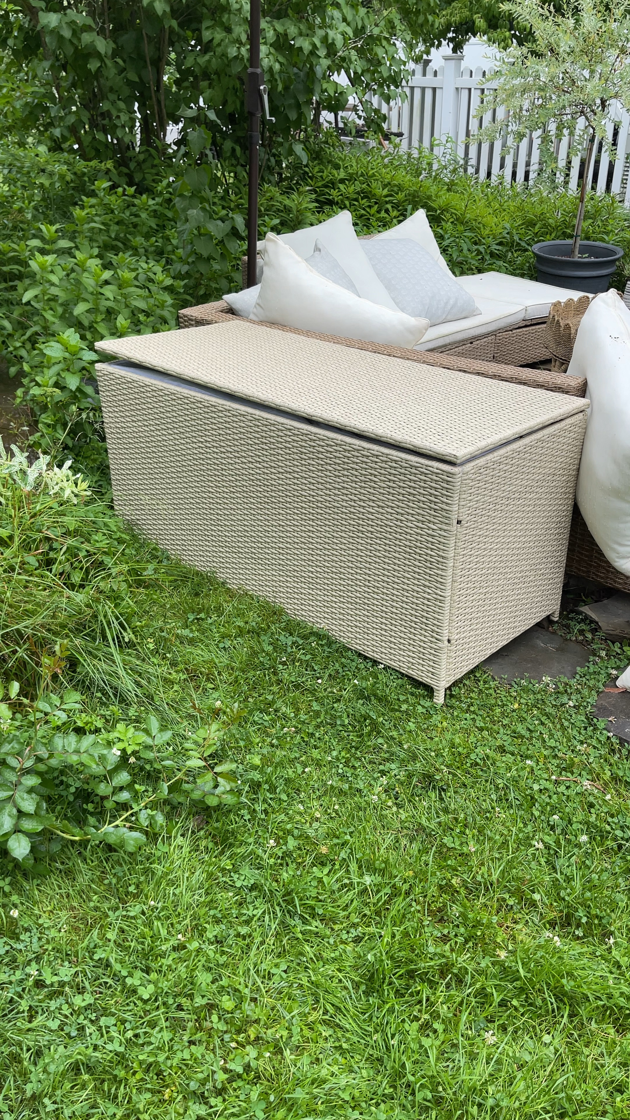 Putting this together was admittedly not fun and I need to tweak the top BUT this Safavieh outdoor storage box is spacious and cute! I plan to get a 2nd one but am using for Max’s outdoor toys, other random knickknacks, potentially wood for the fire pit, and pillow storage. 

Wayfair, under $250, outdoor storage, wicker, outdoor decor 

#LTKFind #LTKSeasonal #LTKhome