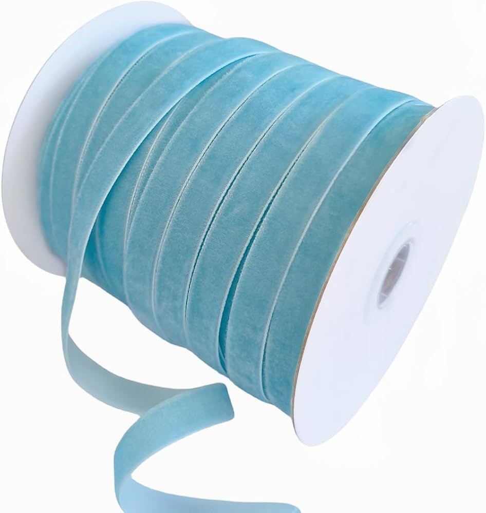 Abbaoww 50 Yards Vintage Baby Blue Velvet Ribbon 3/8 Inch for Gift Wrapping Wedding Decoration DI... | Amazon (US)