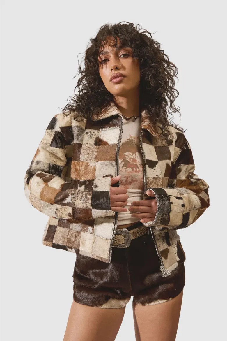 Patchwork Cow Hide Real Leather Jacket (Women) | Nordstrom | Nordstrom