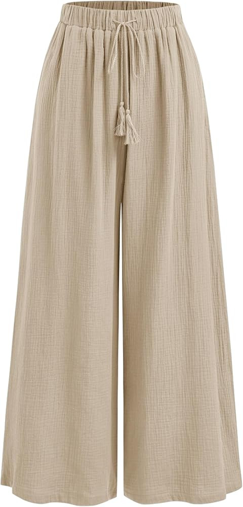 CIDER Women's High Waisted Wide Leg Pants with Pockets Drawstring Palazzo Business Casual Dress P... | Amazon (US)