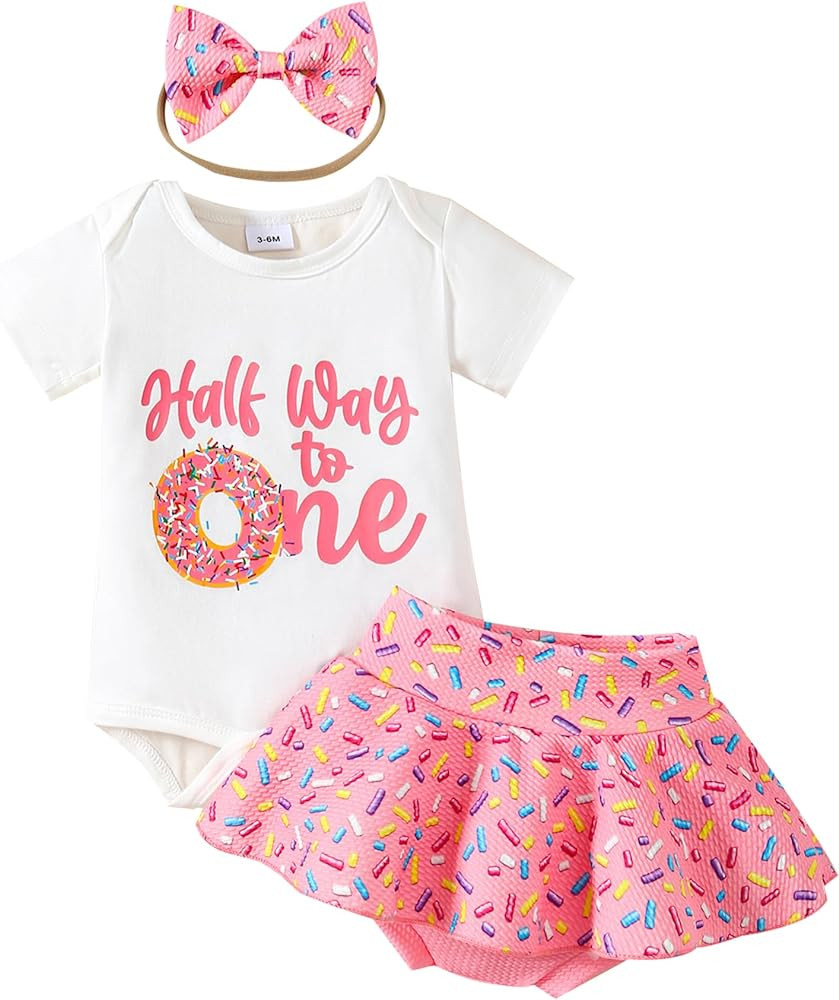 Baby Girl First/Half Birthday Outfit One Romper+Floral Shorts+Headband Cake Smash Clothes Set | Amazon (US)