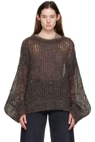 AIREI - Brown Open Knit Sweater | SSENSE