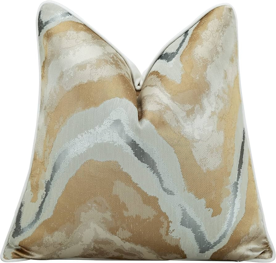 THE-TINOART 22X22 inch Gold Abstract Throw Pillow Covers Luxury Pillow Cover Cream White Velvet D... | Amazon (US)