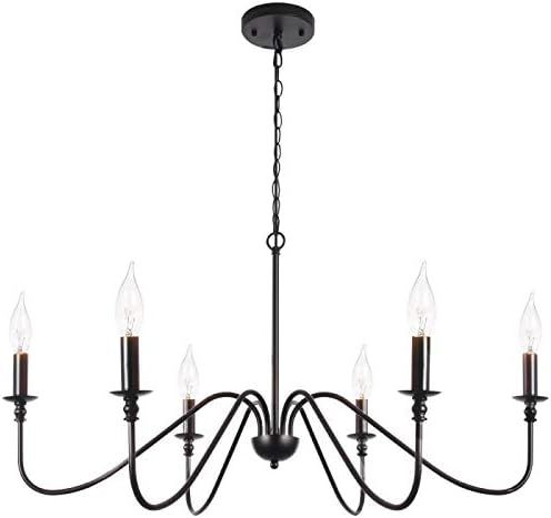 T&A Black 6-Light Chandeliers,Classic Candle Ceiling Pendant Light Fixture,Wrought Iron Farmhouse... | Amazon (US)