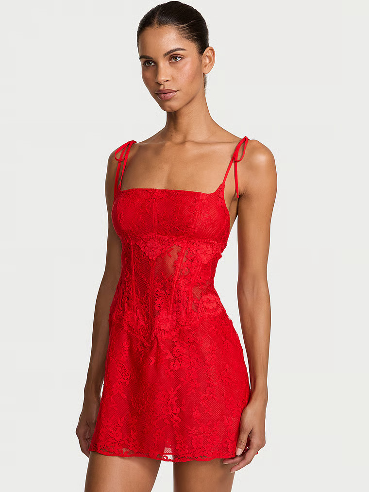 Buy Lace Corset Slip Dress, Bright Vermillion - Order Slips online - Victoria's Secret US | Victoria's Secret (US / CA )