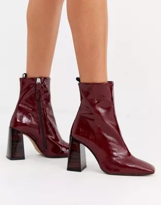 Office Alltogether square toe leather heel boot in oxblood | ASOS US