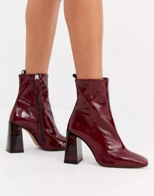 Office Alltogether square toe leather heel boot in oxblood | ASOS US