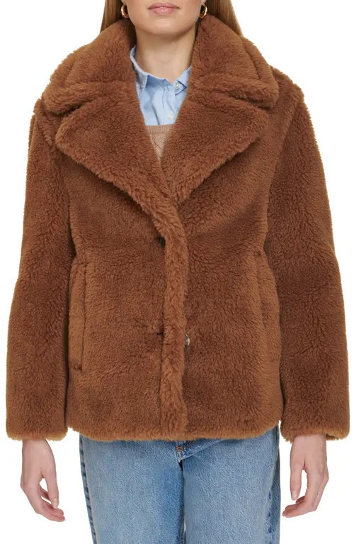 Cole Haan Teddy Wool Blend Faux Fur Jacket in Toffee at Nordstrom, Size Small | Nordstrom
