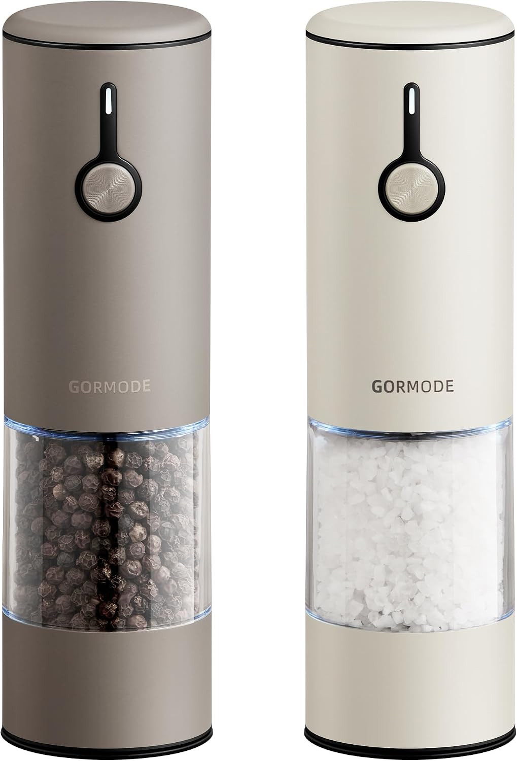 Stainless Steel Rechargeable Electric Salt and Pepper Grinder Set – USB Charging, One-Hand Electric Mill, Adjustable Coarseness, LED Light & Dust Cover –2pack(Greige & Buttercream) | Amazon (US)